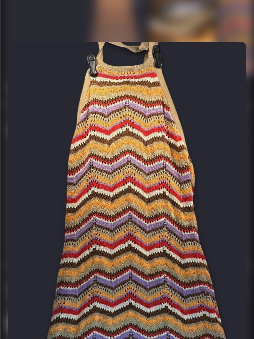 SO Multicolor Crochet Chevron Halter Top in Yellow, Red, Purple, Brown, Cream